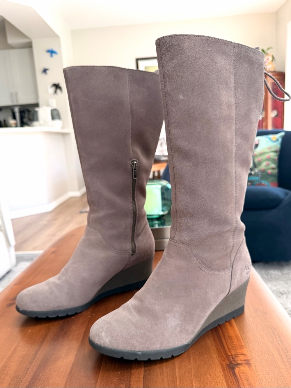 UGG Suede Waterproof Wedge Knee High Boots Lace Up Back Size 11